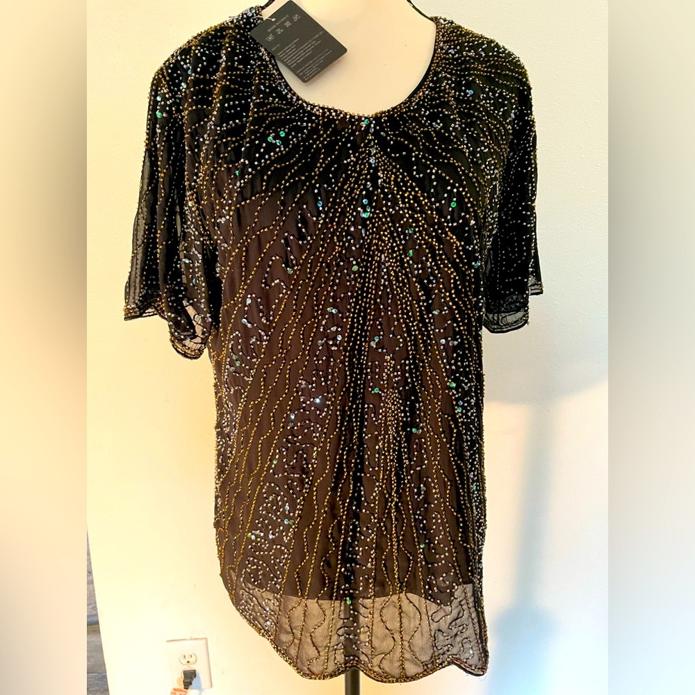 NWT Black sequins & beaded Blouse by Vision For Innovation Size L